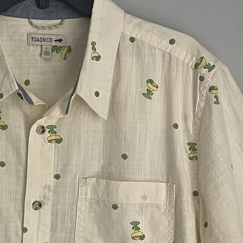 Toad & Co Organic Cotton Shirt Size L Margarita Lime Fun Button Up Pale Yellow